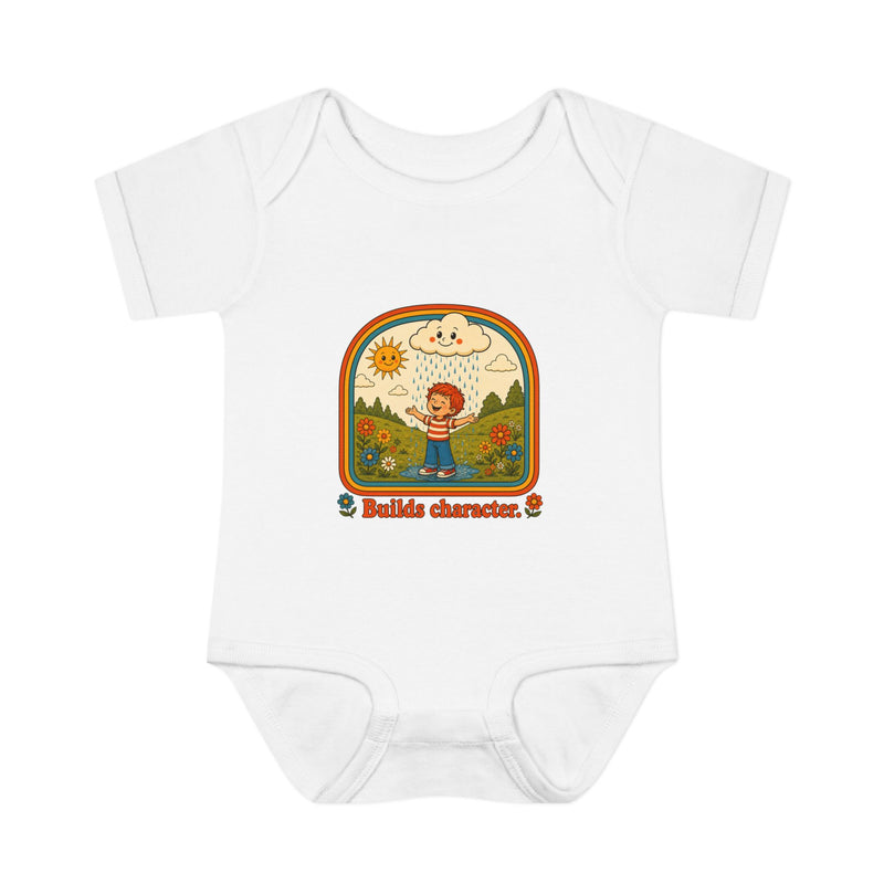 Infant Bodysuit - 'Builds Character' Retro Sunshine Baby Onesie